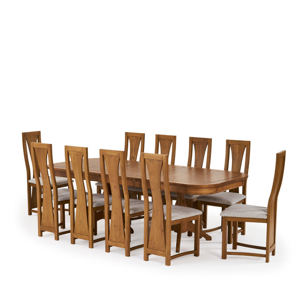 Crawford Dining Table in solid oak and 10 waterfall chairs