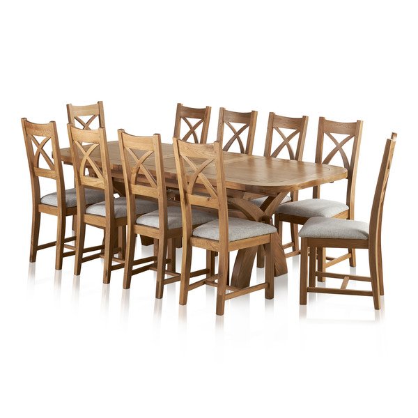 Hercules 6ft solid oak dining table and 10 chairs