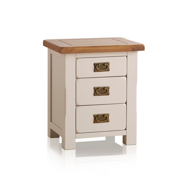 Kemble Rustic Solid Oak and Painted 3 Drawer Bedside Table - Oak ...