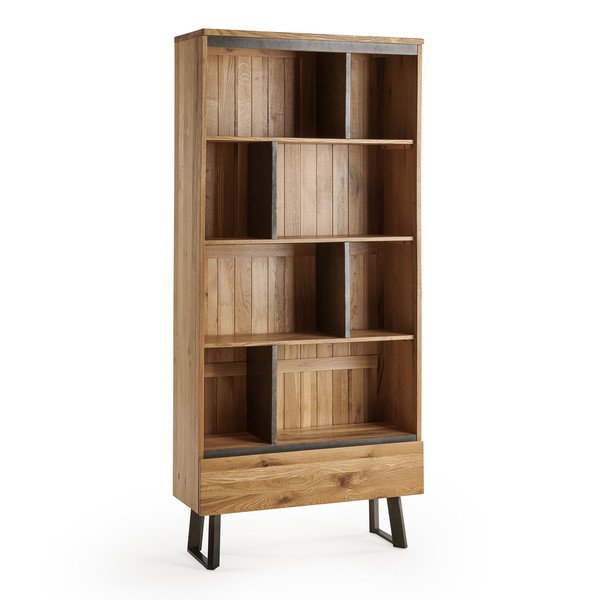 Boston Natural Solid Oak And Metal Tall Bookcase Oak Furniture Store